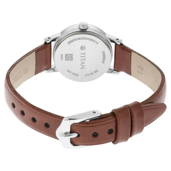 Titan Women's Watch Analog Silver Dial With Brown Leather Strap, 2593SL04