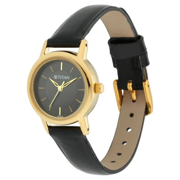 Titan Raga Women's Watch Black Dial with Black Leather Strap, 2593YL03