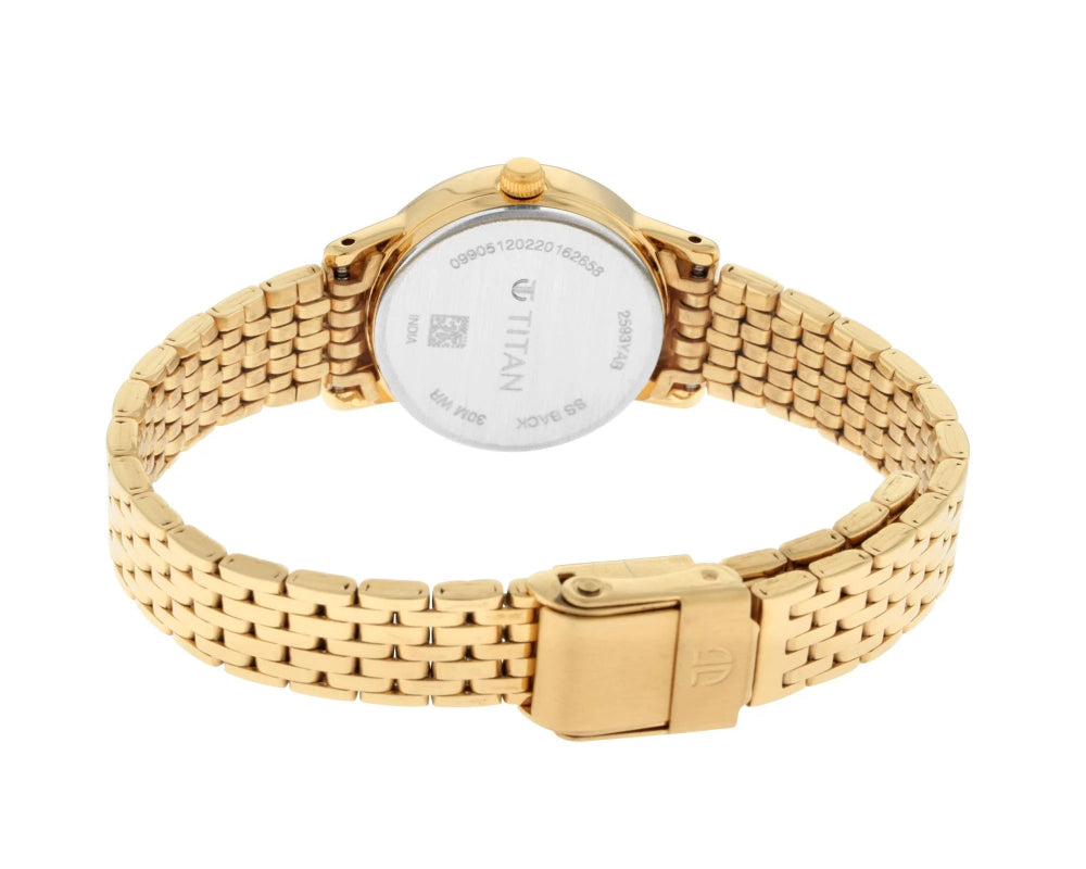 Titan Quartz Analog Women's Watch, White Dial Stainless Steel  Strap, 2593YM02