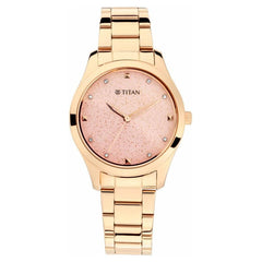 Titan Sparkle Women's Watch Analog Pink Dial With Rose Gold Metal Band, 2596WM03