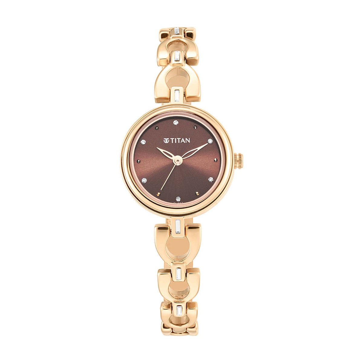 Titan Lagan Analog Women's Watch, Brown Dial Metal Strap Watch for Women, 2601WM04