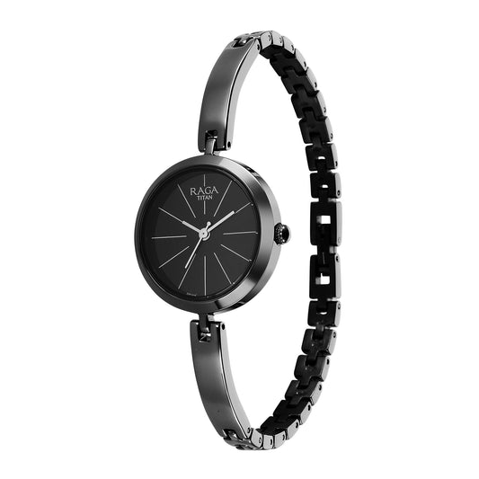 Titan Women's Watch Raga Viva Collection, Black Dial Grey Stainless Steel  Strap, 2606QM04