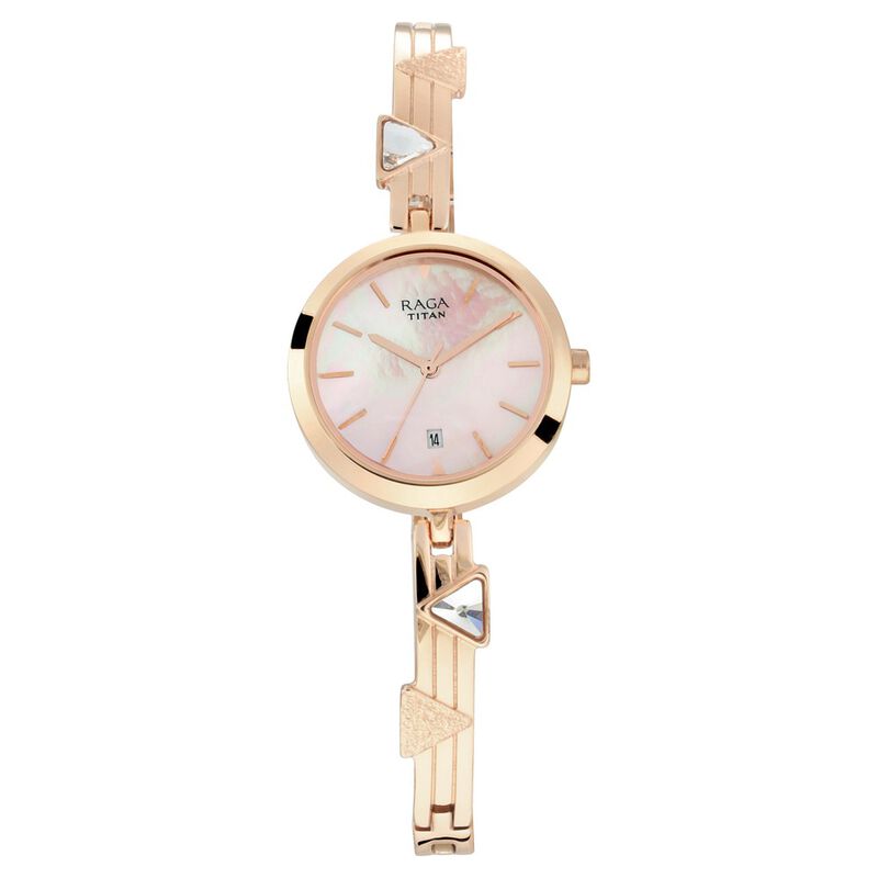 Titan Raga Viva Women Watch Analog Mother of Pearl Dial With Rose Gold Metal Band, 2606WM04