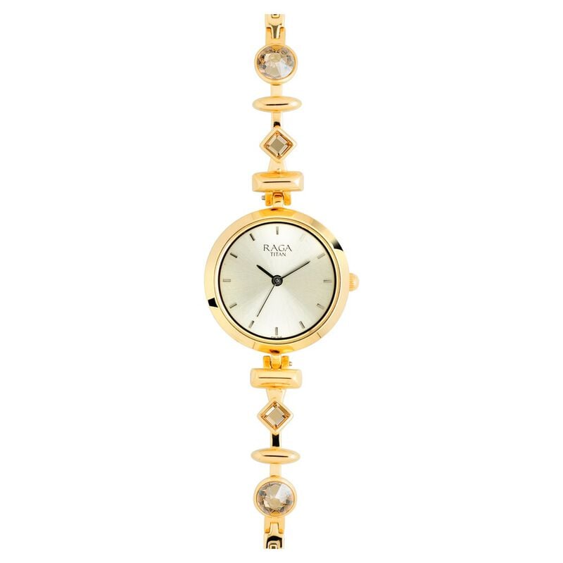 Titan Raga Facets Women's Watch Champagne Dial With Gold Stainless Steel Band, 2606YM05