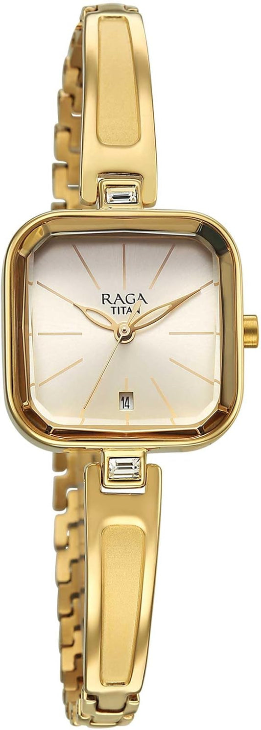 Titan, Women, Analog, Watch, Gold Dial, Metal Strap, 2607YM01
