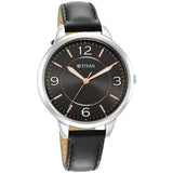 Titan Women's Watch Analog Black Dial With Black Leather Strap, 2617SL04