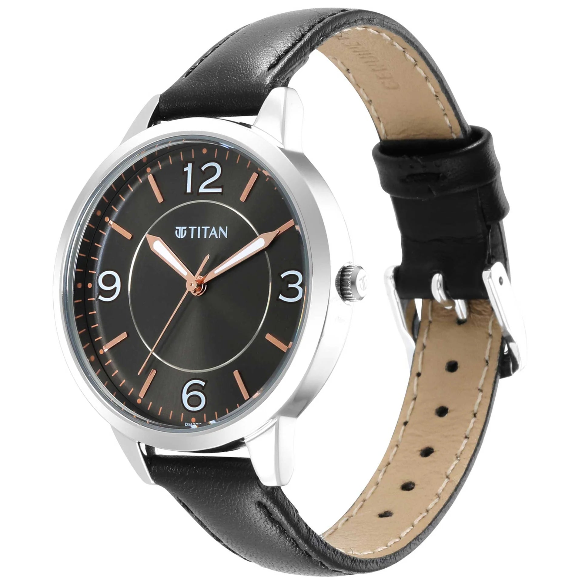 Titan Women's Watch Analog Black Dial With Black Leather Strap, 2617SL04