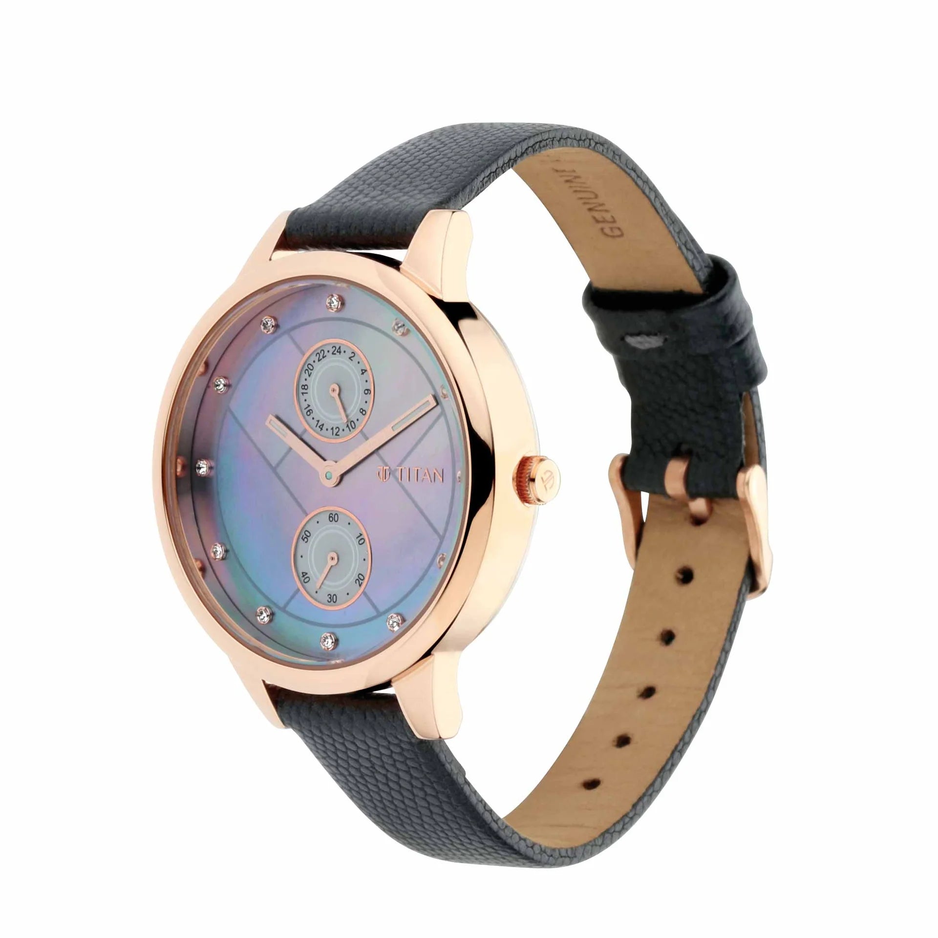 Titan Sparkle Women's Watch Analog Multicolor Dial With Grey Leather, 2617WL03