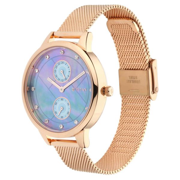 Titan Sparkle Women's Watch Analog Mutlicolor Dial With Rose Gold Mesh Band, 2617WM01
