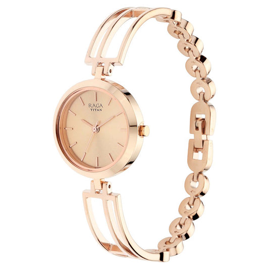 Titan Women's Watch Raga Viva Collection Analog, Rose Gold Dial Rose Gold Stainless Strap, 2622WM01