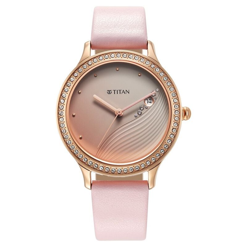 Titan Purple Women's Watch Analog Pink Dial With Pink Leather Strap, 2634WL02