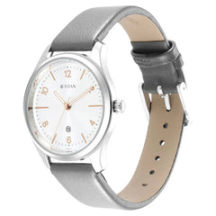 Titan Trendsetters Women's Watch Silver Dial With Grey Leather Strap, 2639SL11