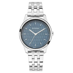 Titan Workwear Women's Watch Analog Blue Dial With Silver Stainless Steel Band, 2639SM02