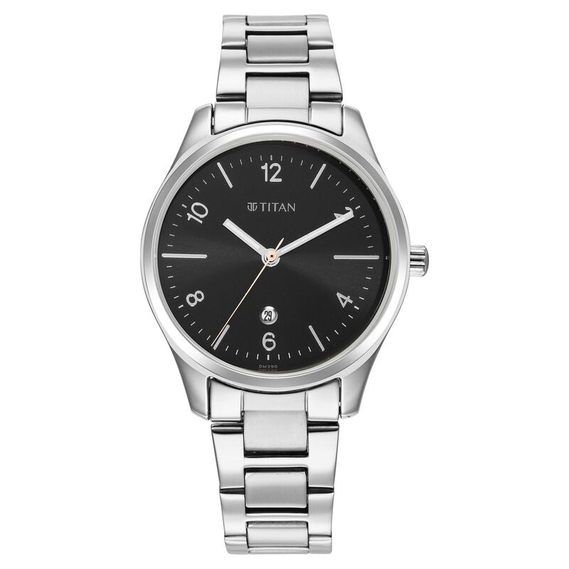 Titan Trendsetters Women's Watch  Analog Black Dial Stainless Steel Strap, 2639SM08