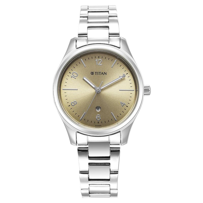 Titan Workwear Women's Watch Analog Beige Dial With Silver Metal Band, 2639SM10