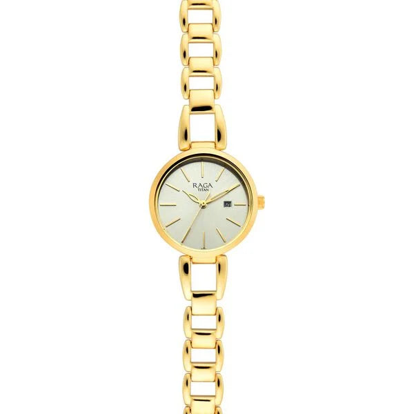 Titan Raga Viva Women's Watch Analog Silver Dial with Gold Stainless Steel Band,  2642YM01