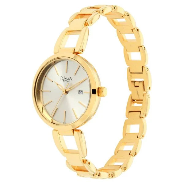 Titan Raga Viva Women's Watch Analog Silver Dial with Gold Stainless Steel Band,  2642YM01