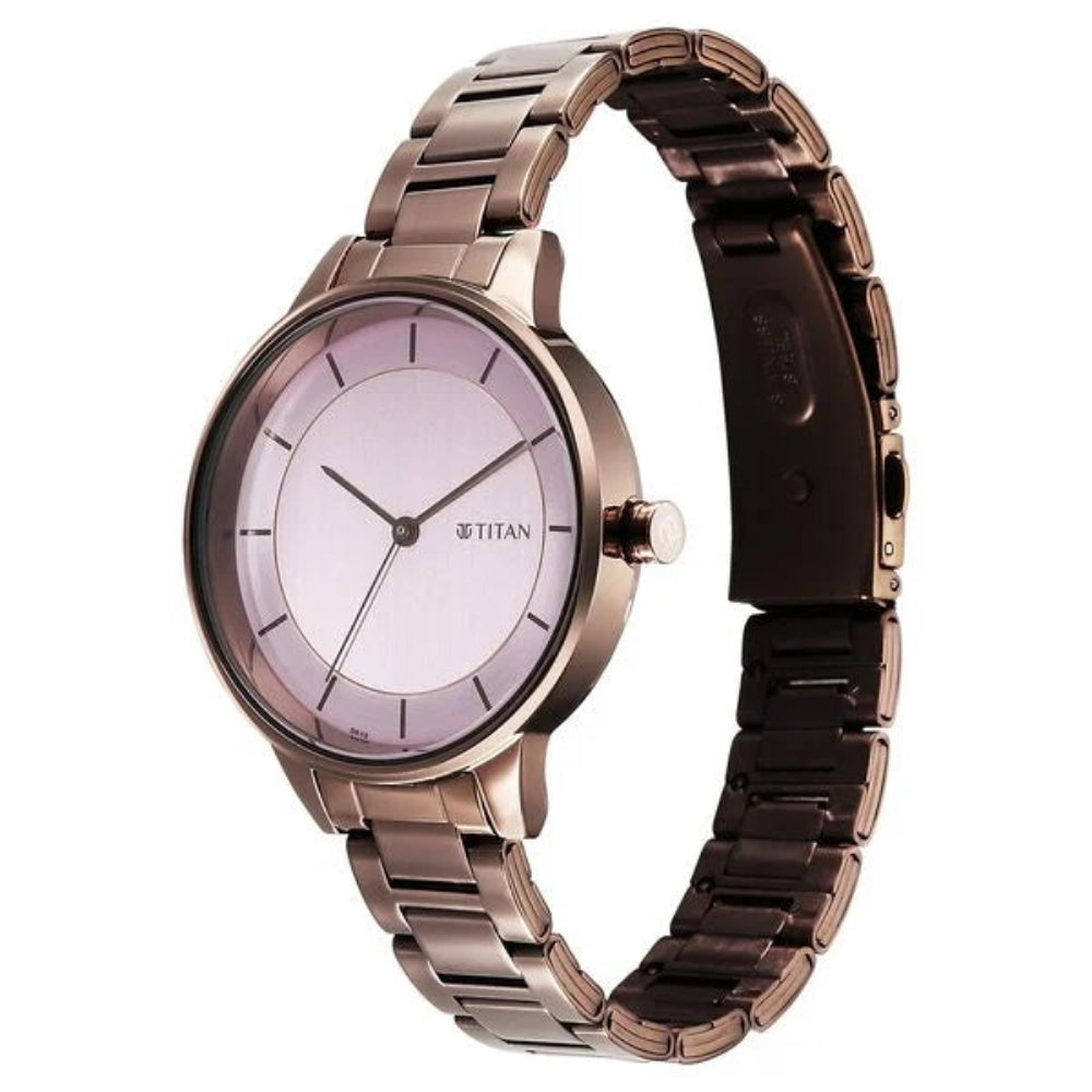Titan Women's Watch Analog Purple Dial with Brown Stainless Steel Band, 2648QM02
