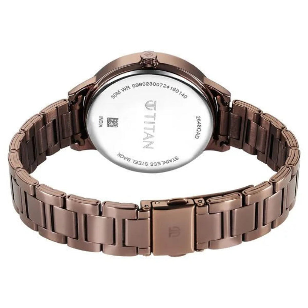 Titan Women's Watch Analog Purple Dial with Brown Stainless Steel Band, 2648QM02