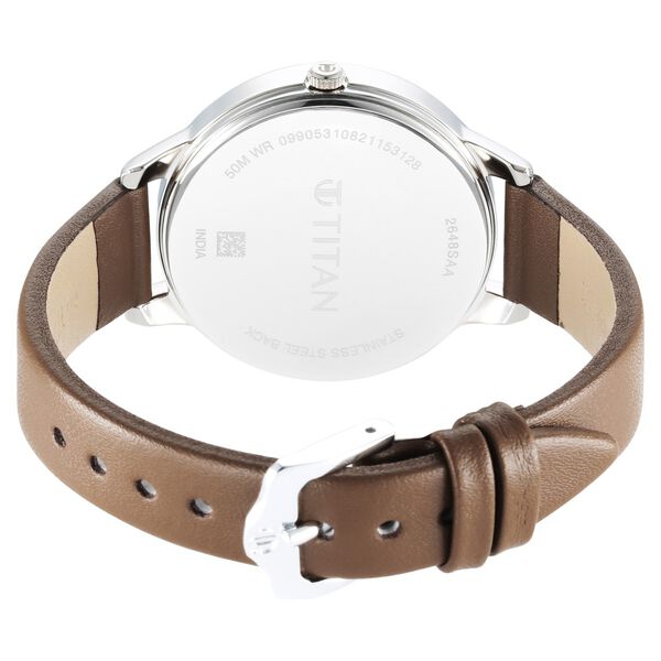 Titan Trendsetters Women's Watch Analog Beige Dial With Black Leather Strap, 2648SL06
