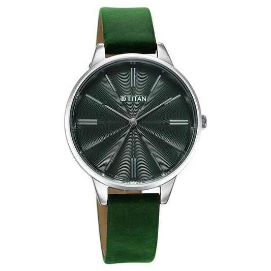 Titan, Men's, Analog Watch, Green Dial, with Leather Band, TI-2648SL11
