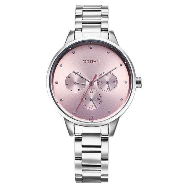 Titan Women's Watch Analog Pink Dial with Silver Stainless Steel Band, 2648SM13