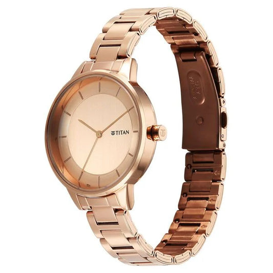 Titan, Unisex, Analog Watch, Gold Dial, with Stainless Steel Band, TI-2649WM06