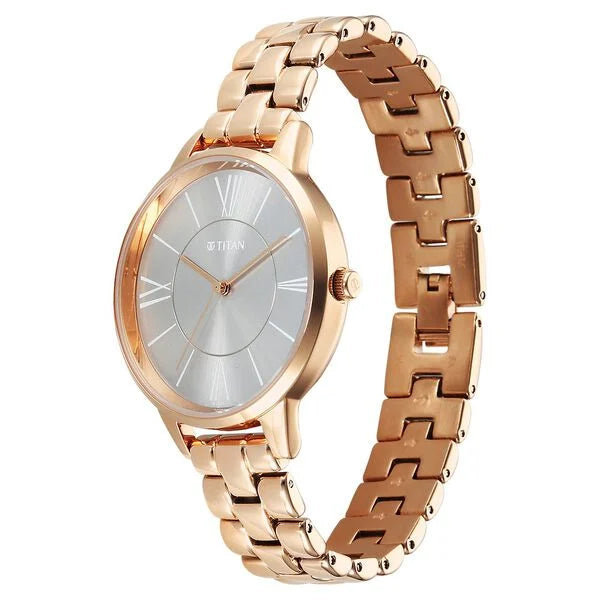 Titan Women's Analog Watch Grey Dial With Rose Gold Stainless Steel Strap , 2648WM10