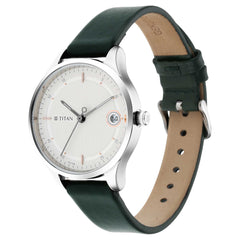 Titan  Women's Watch White Dial Green Leather Strap Watch,2649SL01