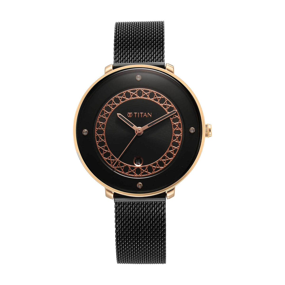 Titan Marhaba Collection Black Dial Black Metal Strap Watch for Women, 2651KM06