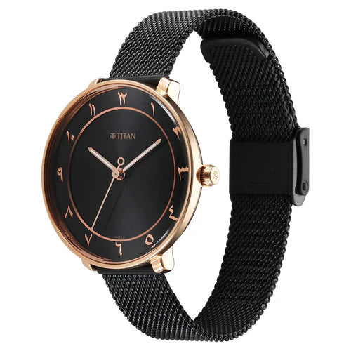 Titan Marhaba Women's Watch Analog Black Dial With Black Mesh Band, 2651KM07