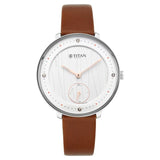 Titan Workwear Women's Multifunction Watch Analog White Dial With Brown Leather Strap, 2651SL01