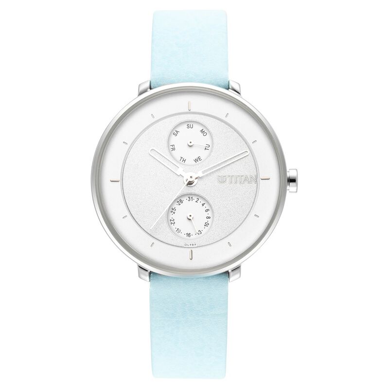 Titan Pastel Dreams Women's Watch Analog White Dial With Blue Leather Strap, 2651SL04