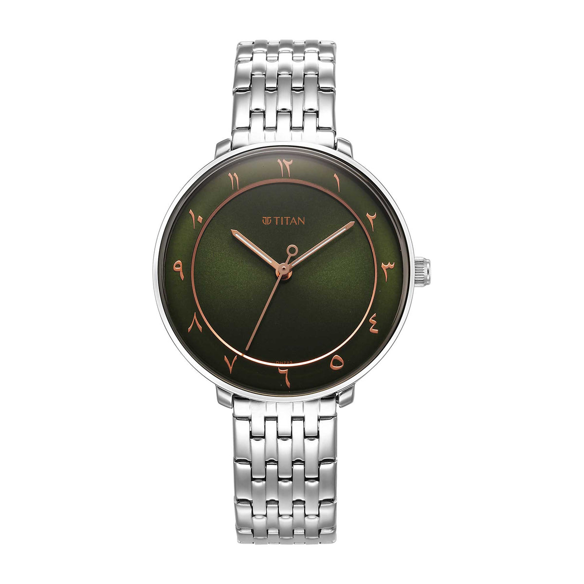 Titan Marhaba Arabic Green Dial Silver Stainless Steel Strap Watch for Women, 2651SM06