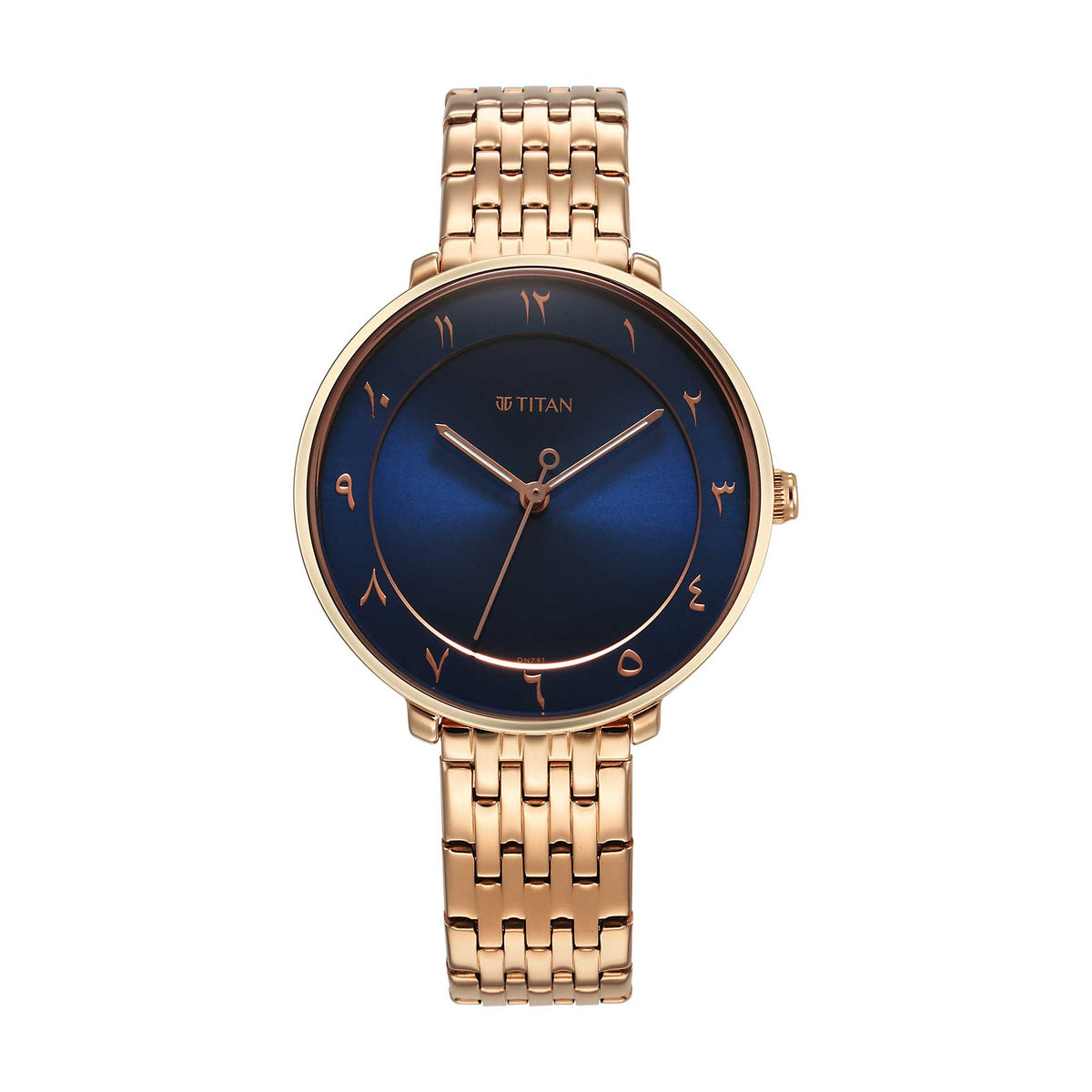 Titan Marhaba Collection Arabic Blue Dial Rose Gold Metal Strap Watch for Women, 2651WM08