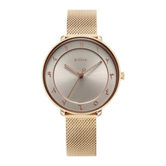 Titan Marhaba Arabic Brown Dial Gold Stainless Steel Strap Watch for Women, 2651WM09