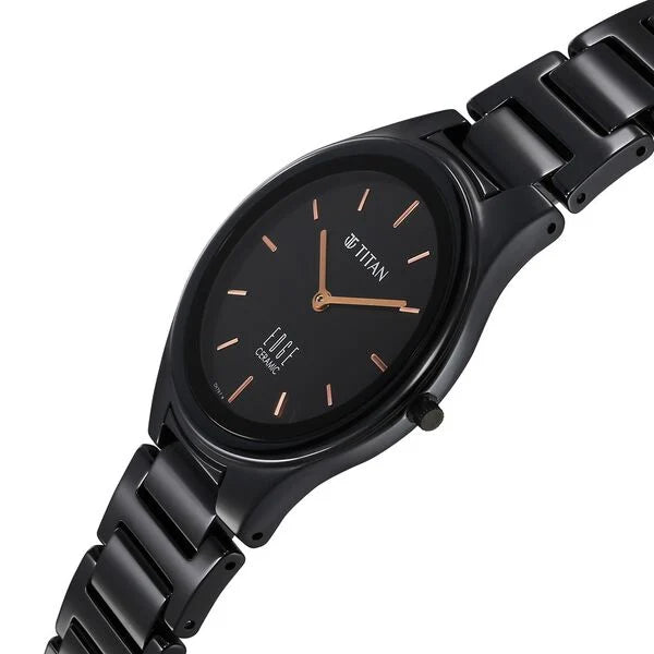 Titan Women's Edge Watch Analog Glossy Black Dial With Black Ceramic Band, 2653NC01