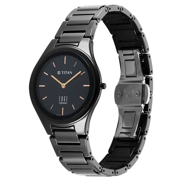 Titan Women's Edge Watch Analog Glossy Black Dial With Black Ceramic Band, 2653NC01