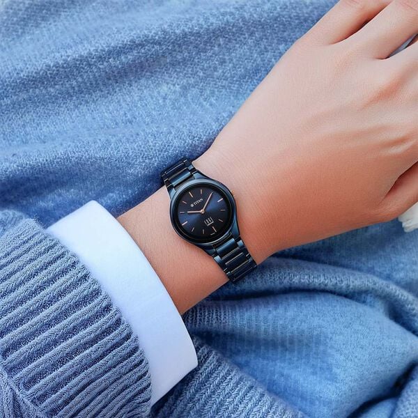 Titan Women's Edge Watch Analog Atlantic Blue Dial With Blue Ceramic Band, 2653QC03