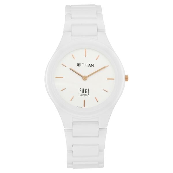 Titan Women's Edge Watch Ceramic Collection, White Dial White Ceramic Strap, 2653QC04