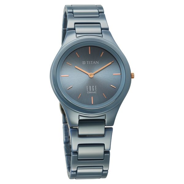 Titan Edge Ceramic Women's Watch Analog Blue Dial with Blue Ceramic Band, 2653QC07