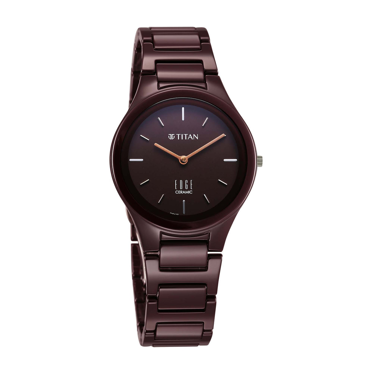 Titan Edge Ceramic Women's Watch Analog Wine Red Dial with Ceramic Band, 2653QC18