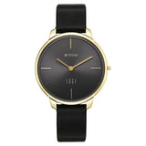 Titan Women's Analog Watch, Black Dial with Leather Strap, 2654QL01