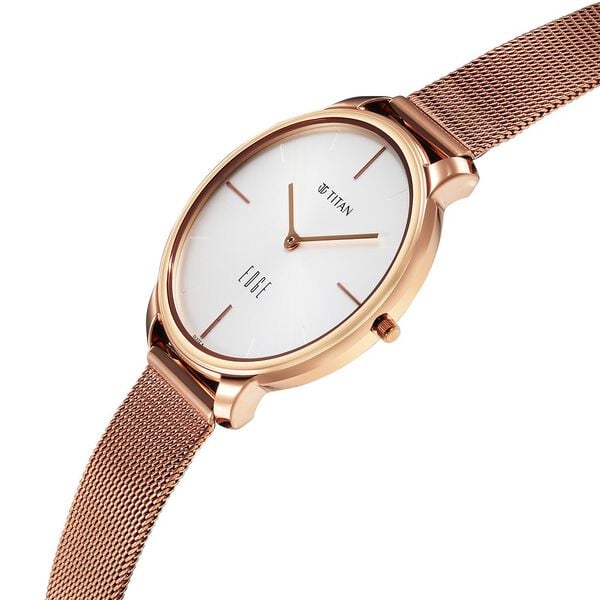 Titan Women's Edge Watch Analog White Dial with Rose Gold Stainless Steel Band, 2654WM01
