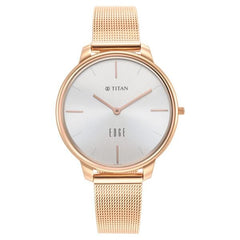 Titan Women's Edge Watch Analog White Dial with Rose Gold Stainless Steel Band, 2654WM01