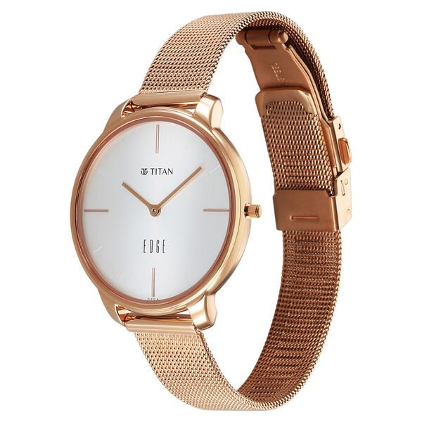 Titan Women's Edge Watch Analog White Dial with Rose Gold Stainless Steel Band, 2654WM01