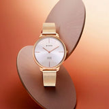 Titan Women's Edge Watch Analog White Dial with Rose Gold Stainless Steel Band, 2654WM01