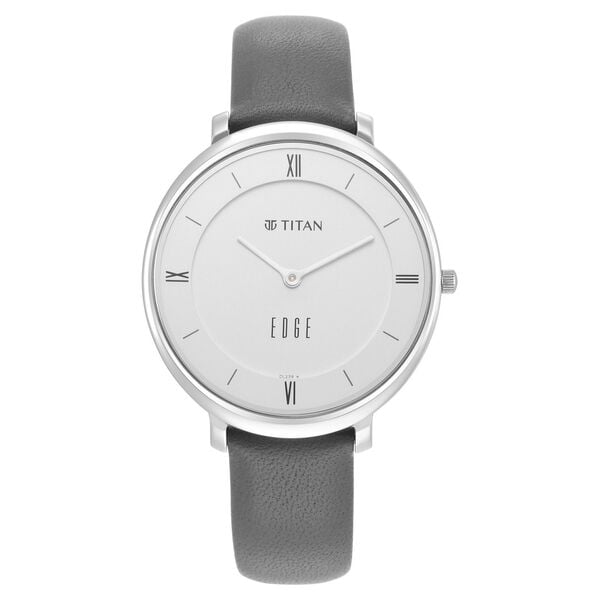 Titan Women's Edge Watch Analog White Dial with Black Leather Strap, 2655SL01