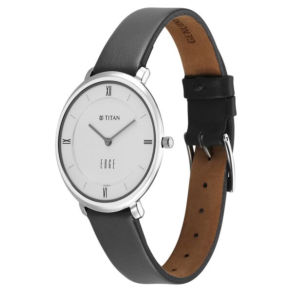 Titan Women's Edge Watch Analog White Dial with Black Leather Strap, 2655SL01
