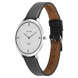 Titan Women's Edge Watch Analog White Dial with Black Leather Strap, 2655SL01